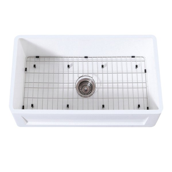 Gourmetier Farmhouse Single Bowl Kitchen Sink W/ Strainer & Grid, White/ KGKFA301810SQ